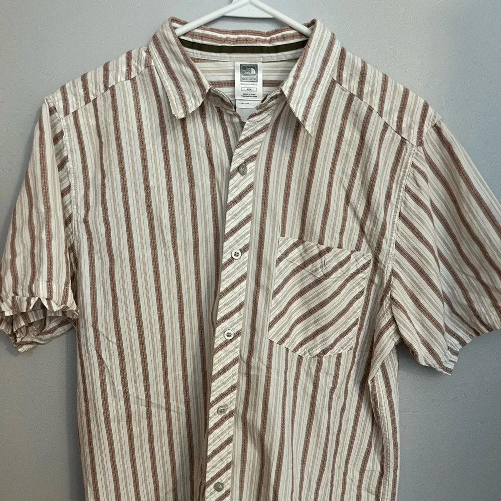 The North Face Mens Shirt White Brown Red Grey Striped‎ 100% Cotton Size M